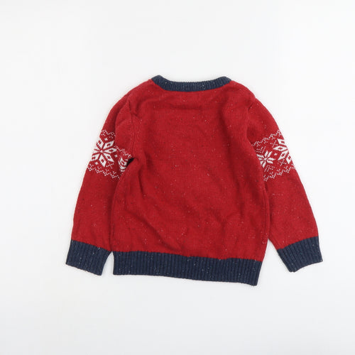 NEXT Boys Red Round Neck Acrylic Pullover Jumper Size 3-4 Years Pullover - Reindeer Christmas