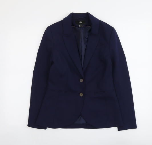 H&M Womens Blue Polyester Jacket Suit Jacket Size 8