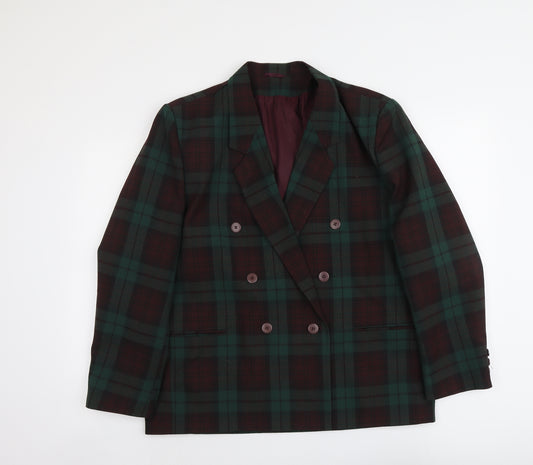 Classic Womens Green Geometric Polyester Jacket Blazer Size 16
