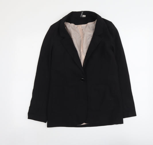 H&M Womens Black Polyester Jacket Blazer Size 8
