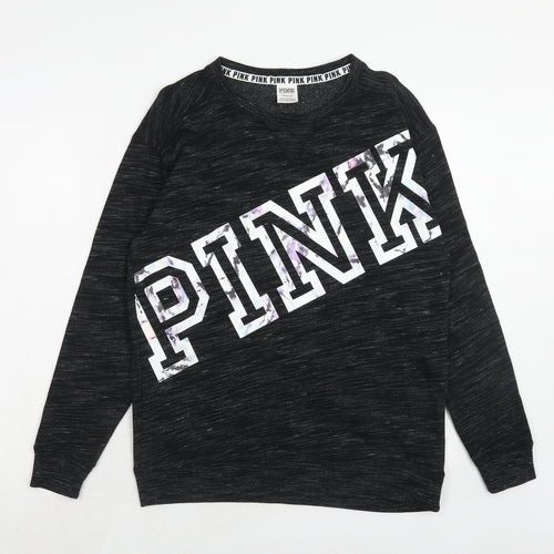 PINK Womens Black Cotton Pullover Sweatshirt Size S Pullover