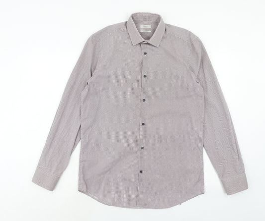 NEXT Mens Purple Geometric Polyester Button-Up Size 15 Collared Button
