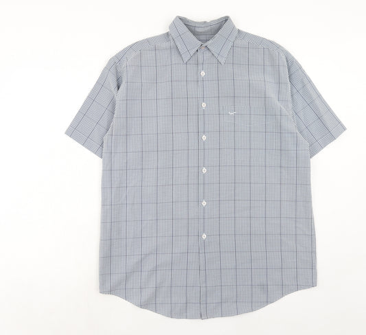 Wolsey Mens Blue Check Modal Button-Up Size M Collared Button