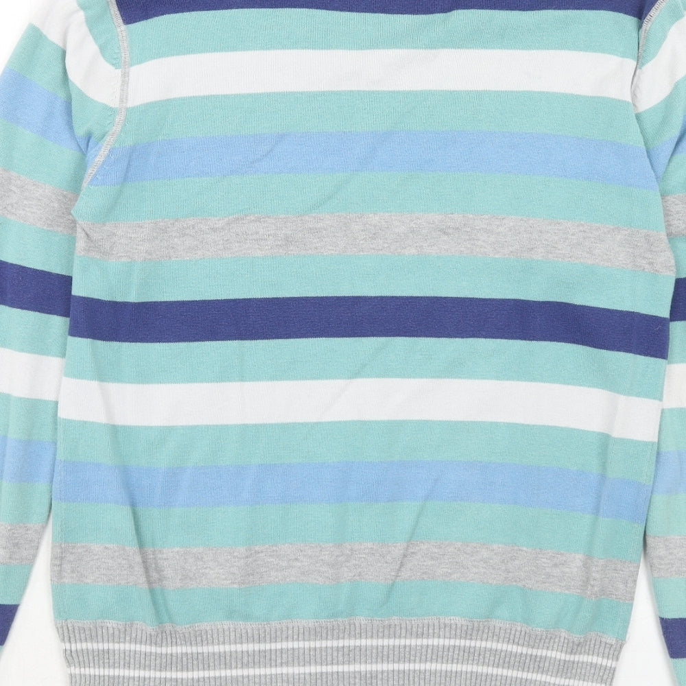Burton Mens Blue V-Neck Striped Cotton Pullover Jumper Size S Long Sleeve