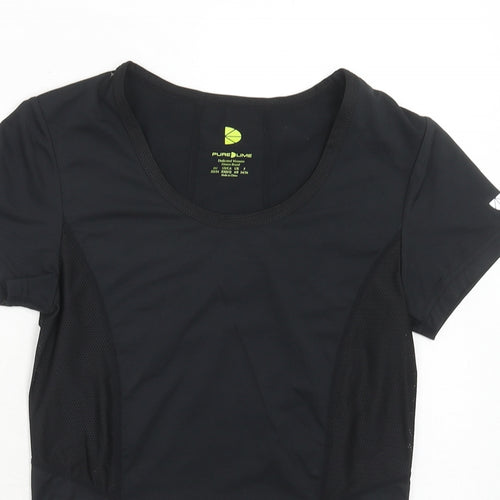Pure Lime Womens Black Polyester Basic T-Shirt Size XS Round Neck Pullover