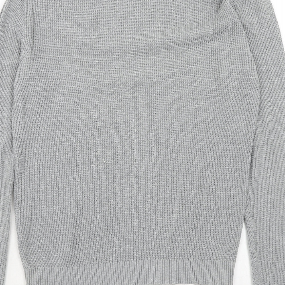 River Island Mens Grey Round Neck Cotton Pullover Jumper Size XS Long Sleeve