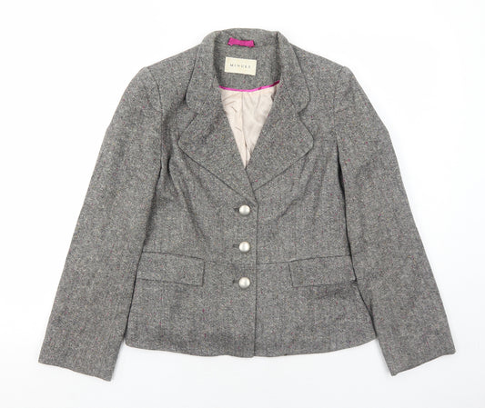 Minuet Womens Grey Geometric Wool Jacket Blazer Size 10