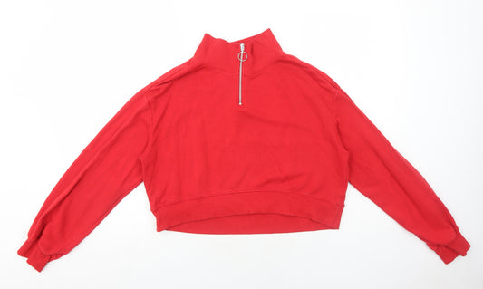 H&M Womens Red Cotton Pullover Sweatshirt Size S Zip