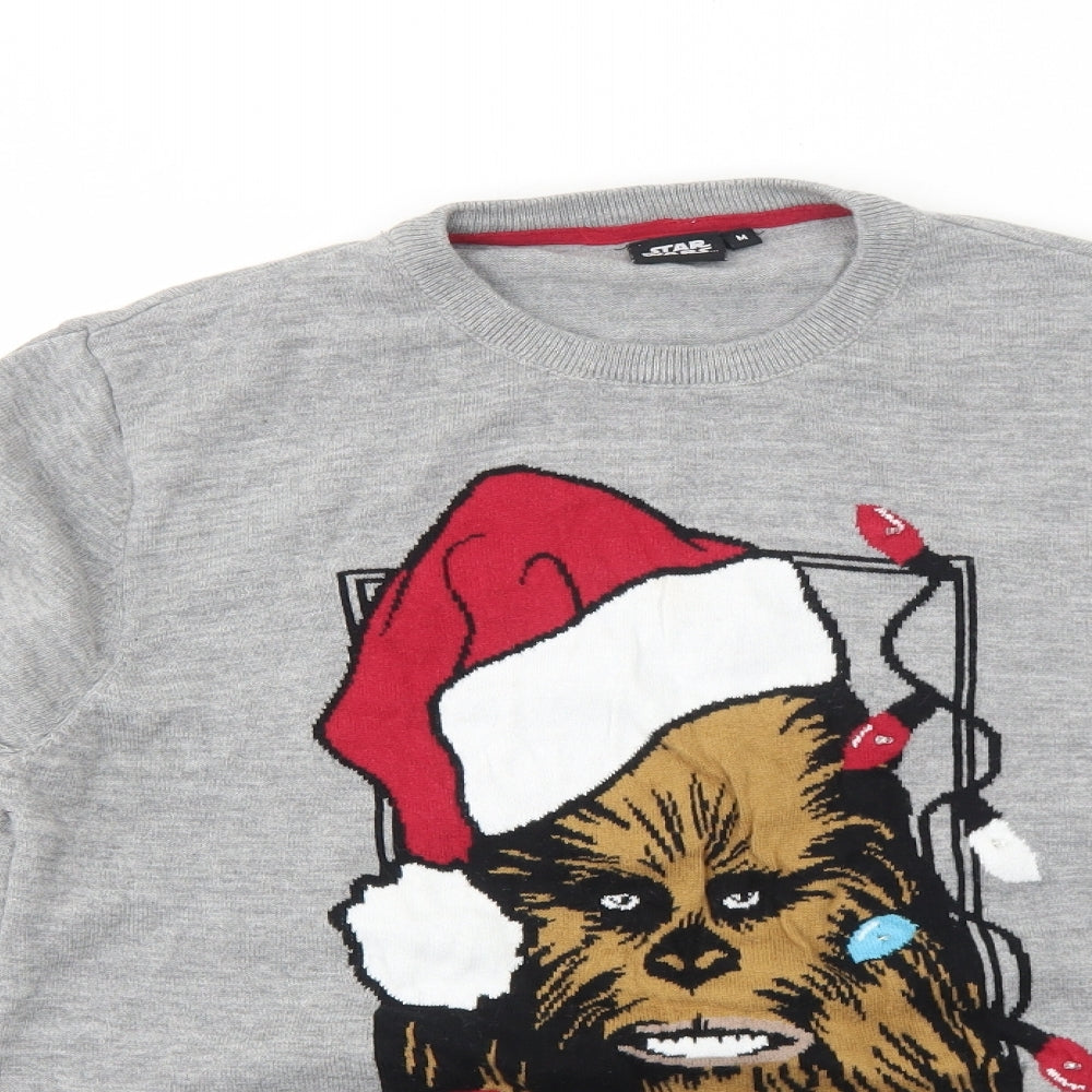 Star Wars Mens Grey Round Neck Cotton Pullover Jumper Size M Long Sleeve - Christmas Chewbacca