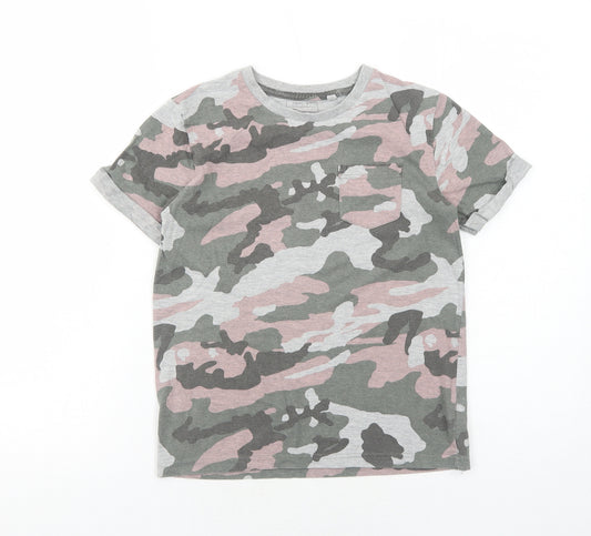 NEXT Boys Grey Camouflage Cotton Basic T-Shirt Size 8 Years Round Neck Pullover