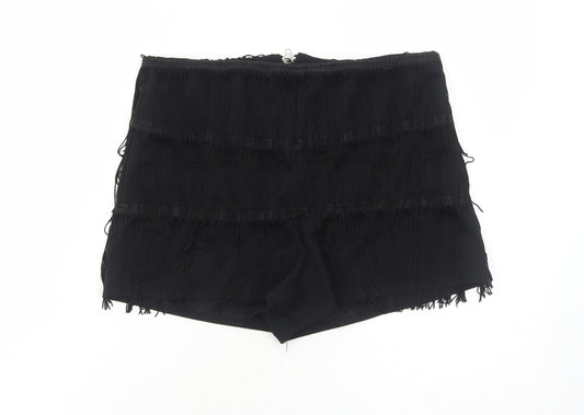 PRETTYLITTLETHING Womens Black Polyester Basic Shorts Size 14 Regular Zip