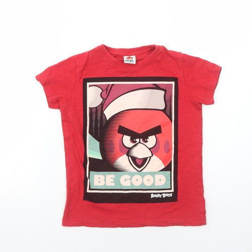 NEXT Boys Red Cotton Basic T-Shirt Size 7 Years Round Neck Pullover - Angry Birds