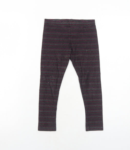 NEXT Girls Black Striped Cotton Jogger Trousers Size 6 Years Regular Pullover - Leggings