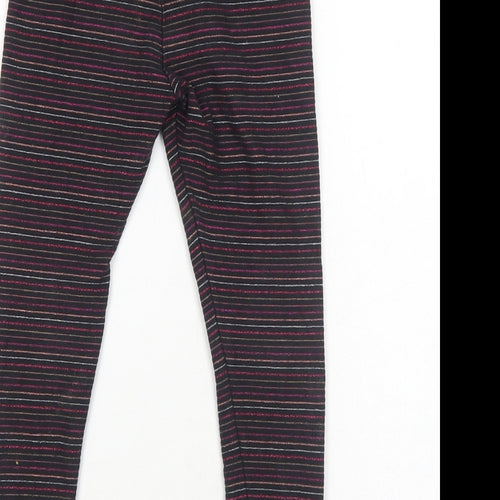 NEXT Girls Black Striped Cotton Jogger Trousers Size 6 Years Regular Pullover - Leggings