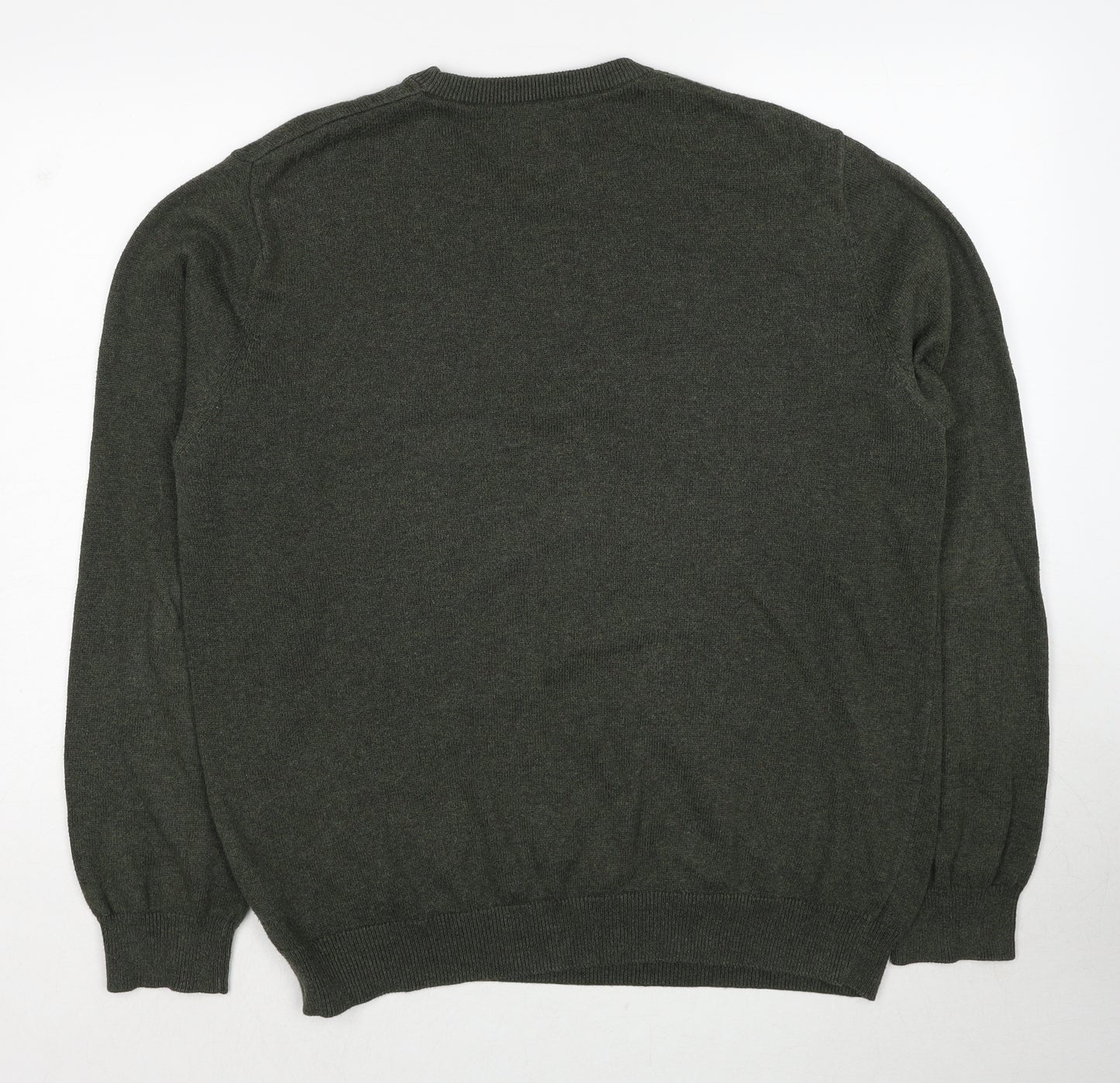 Marks and Spencer Mens Green Round Neck Cotton Pullover Jumper Size L Long Sleeve