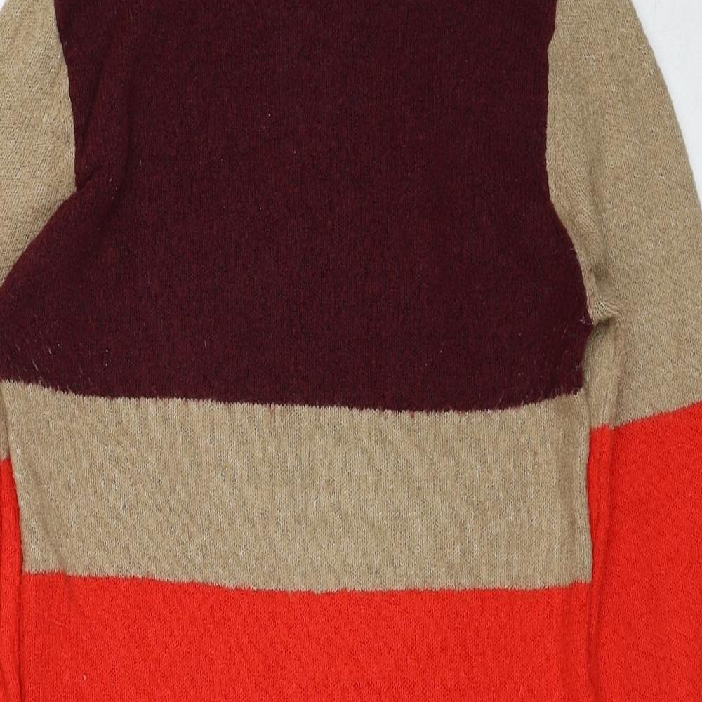 Brave Soul Womens Beige Colourblock Acrylic Kaftan Size S High Neck Pullover