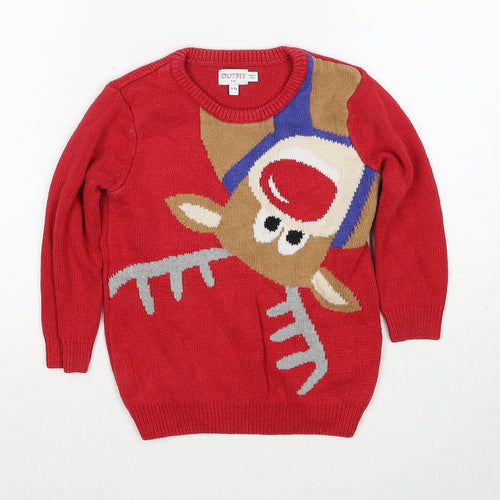 Outfit Boys Red Round Neck Cotton Pullover Jumper Size 3-4 Years Pullover - Christmas Reindeer