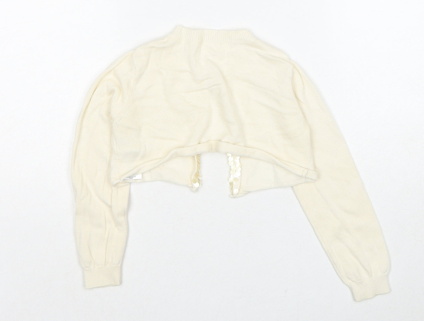 Billieblush Girls Ivory Round Neck Cotton Cardigan Jumper Size 4 Years Button