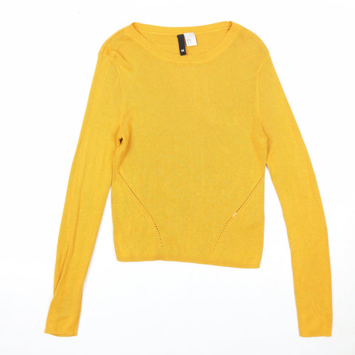 Divided Womens Yellow Boat Neck Acrylic Pullover Jumper Size M