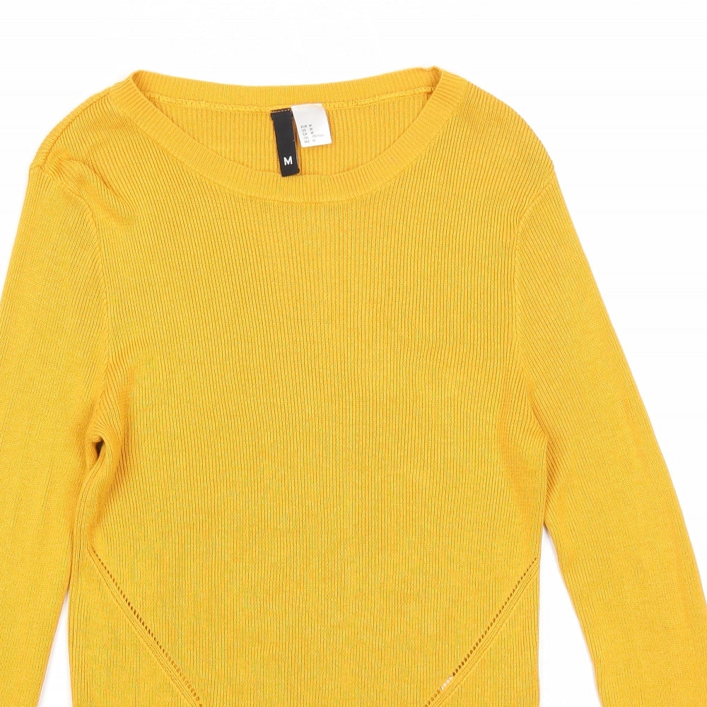 Divided Womens Yellow Boat Neck Acrylic Pullover Jumper Size M