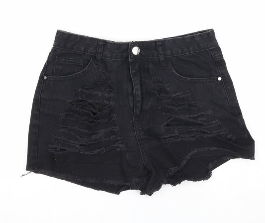 Missguided Womens Black Cotton Cut-Off Shorts Size 8 Regular Zip
