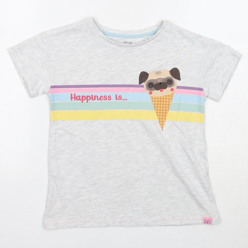 Harry Bear Girls Grey Striped Cotton Basic T-Shirt Size 8 Years Round Neck Pullover - Ice Cream