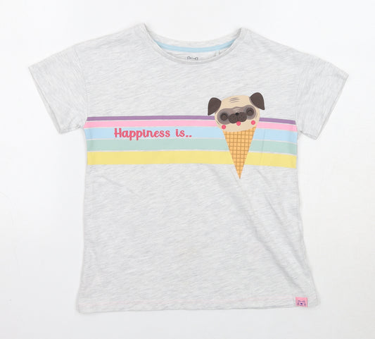 Harry Bear Girls Grey Striped Cotton Basic T-Shirt Size 8 Years Round Neck Pullover - Ice Cream