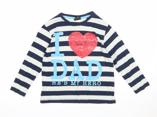 NEXT Boys Blue Striped Cotton Basic T-Shirt Size 4-5 Years Round Neck Pullover - I Love Dad