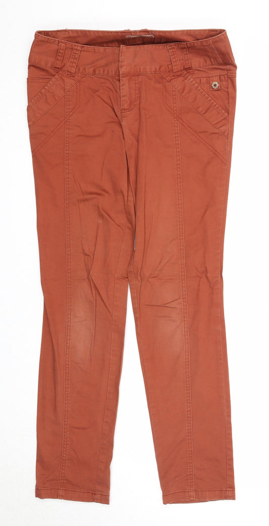 Red Herring Womens Orange Cotton Trousers Size 12 Regular Zip