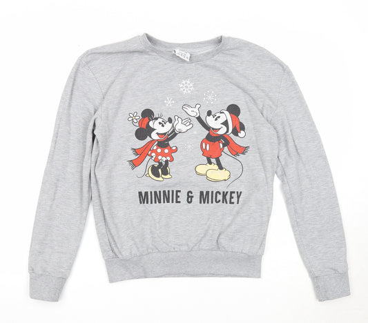 Disney Womens Grey Polyester Pullover Sweatshirt Size 10 Pullover - Minnie & Mickey Mouse