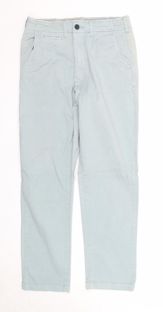 Marks and Spencer Mens Blue Cotton Trousers Size 28 in L29 in Slim Zip
