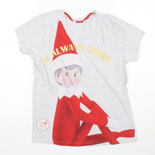 The Elf On The Shelf Boys Grey Cotton Basic T-Shirt Size 8-9 Years Round Neck Pullover - Elf Christmas, Size 8-10 years