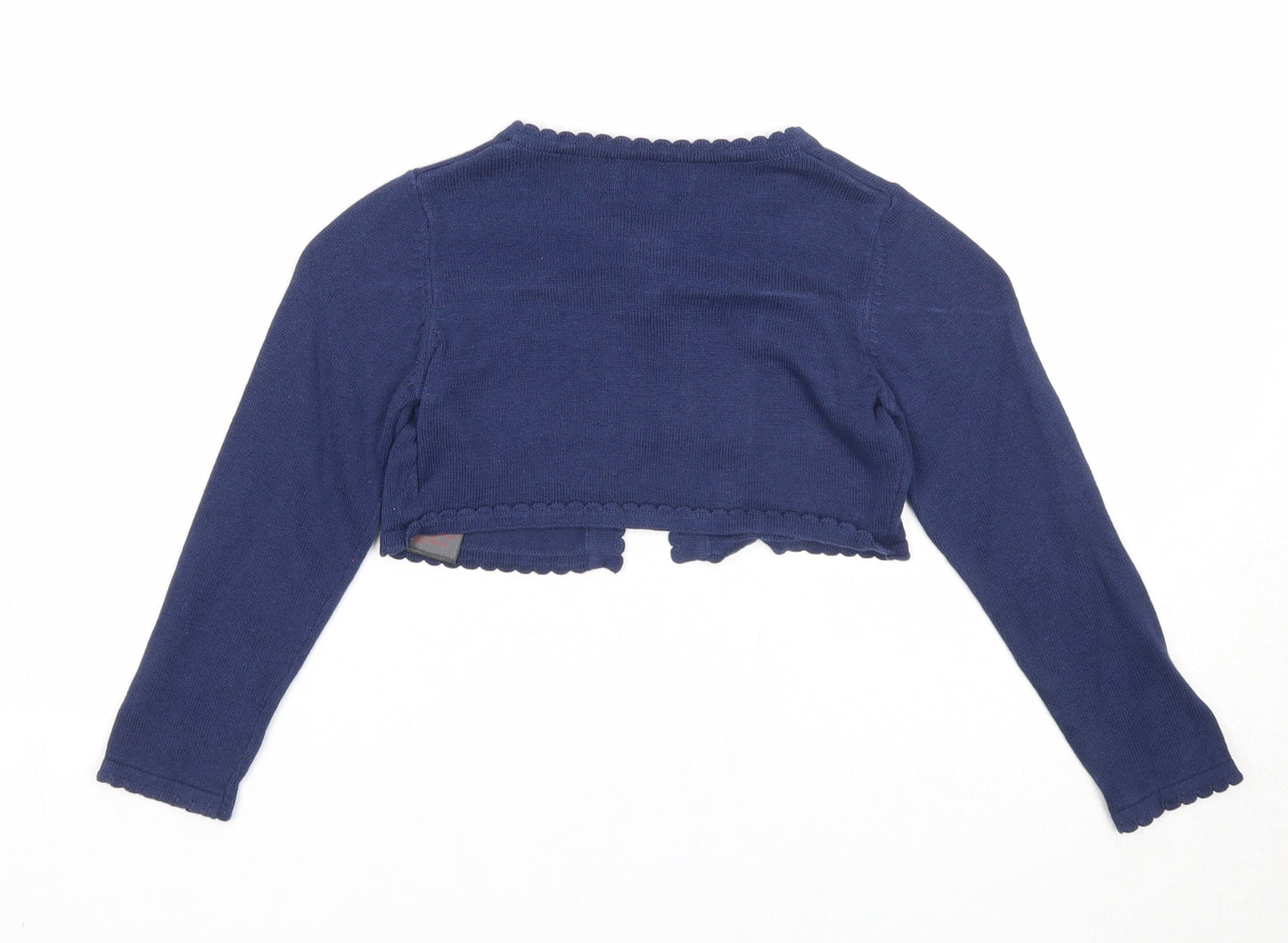 Blue Zoo Girls Blue Round Neck Cotton Cardigan Jumper Size 4-5 Years Button