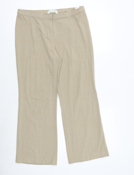 Marks and Spencer Womens Beige Polyester Trousers Size 14 Regular Zip