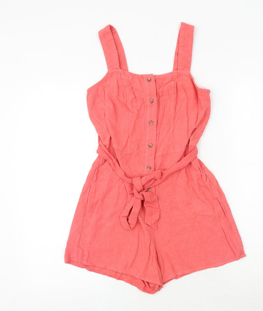 New Look Womens Pink Viscose Playsuit One-Piece Size 6 Button