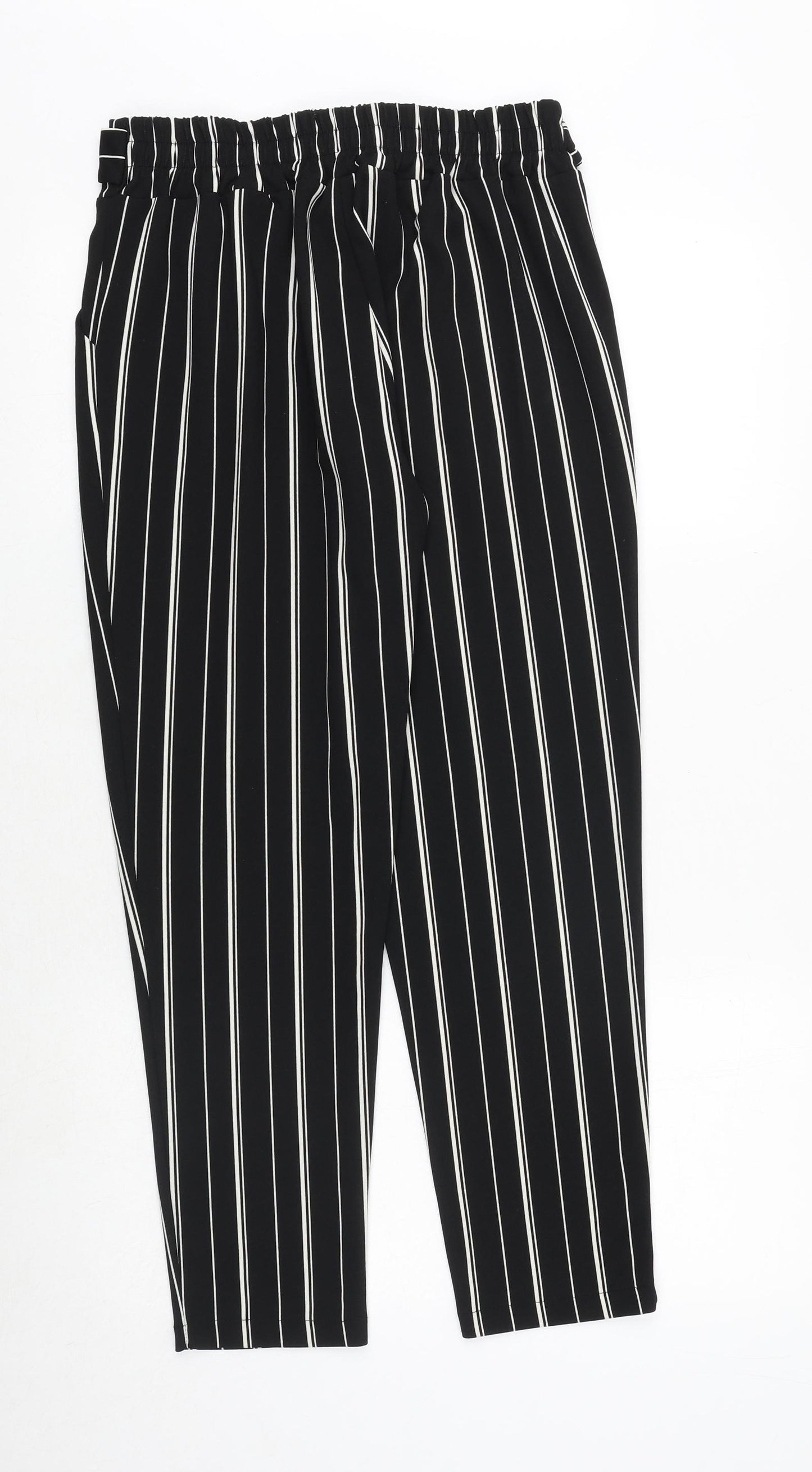 DEFACTO Womens Black Striped Polyester Trousers Size M Regular Tie