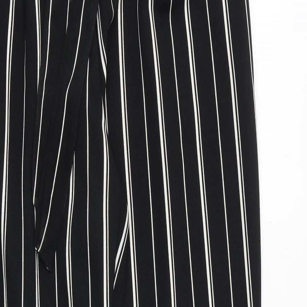 DEFACTO Womens Black Striped Polyester Trousers Size M Regular Tie