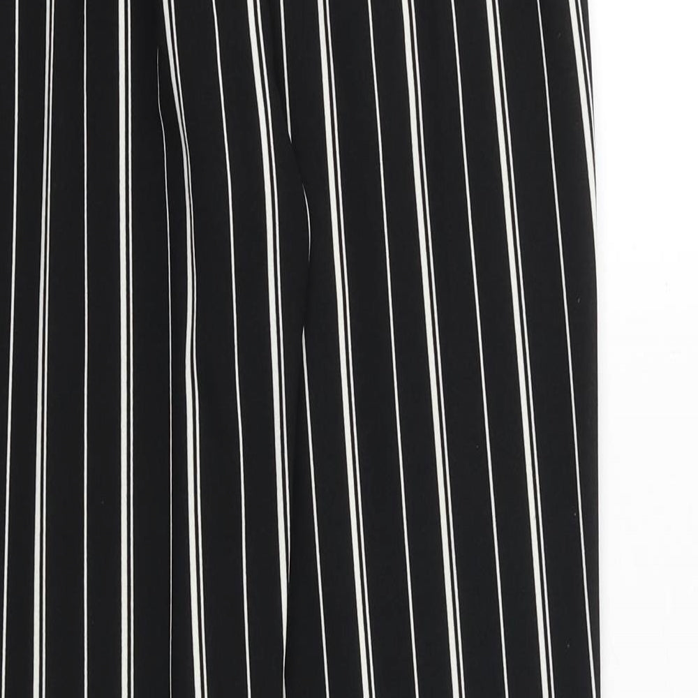 DEFACTO Womens Black Striped Polyester Trousers Size M Regular Tie