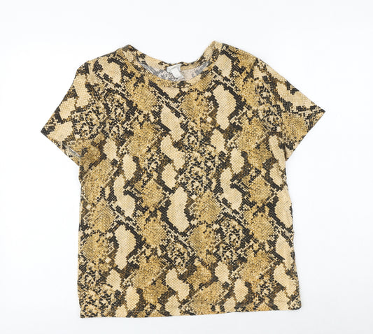 H&M Girls Black Animal Print 100% Cotton Basic T-Shirt Size S Round Neck Pullover - Snake Skin Print