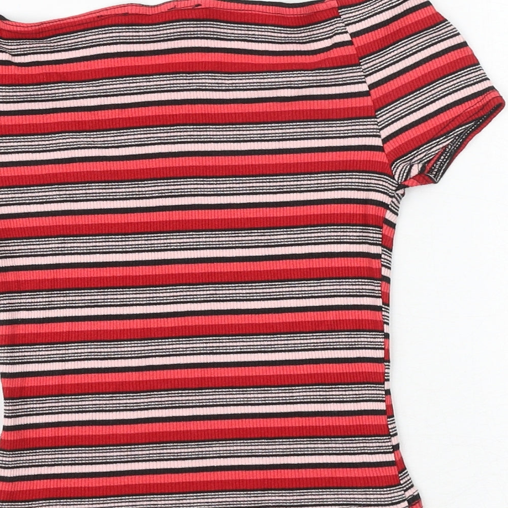 New Look Girls Red Striped Polyester Pullover T-Shirt Size 10-11 Years Off the Shoulder Pullover - Ribbed