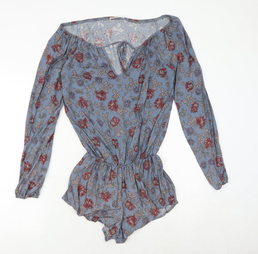 Honey Punch Womens Blue Floral Viscose Playsuit One-Piece Size S Pullover