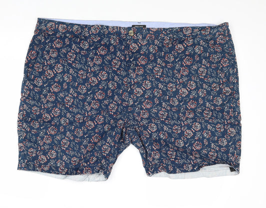 JD Williams Mens Blue Floral Cotton Chino Shorts Size 50 in Regular Zip