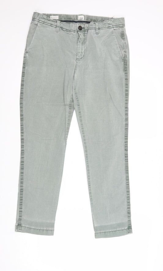 Gap Womens Green Cotton Chino Trousers Size 6 Regular Zip