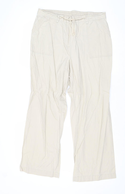 Marks and Spencer Womens Beige Cotton Trousers Size 14 Regular Drawstring