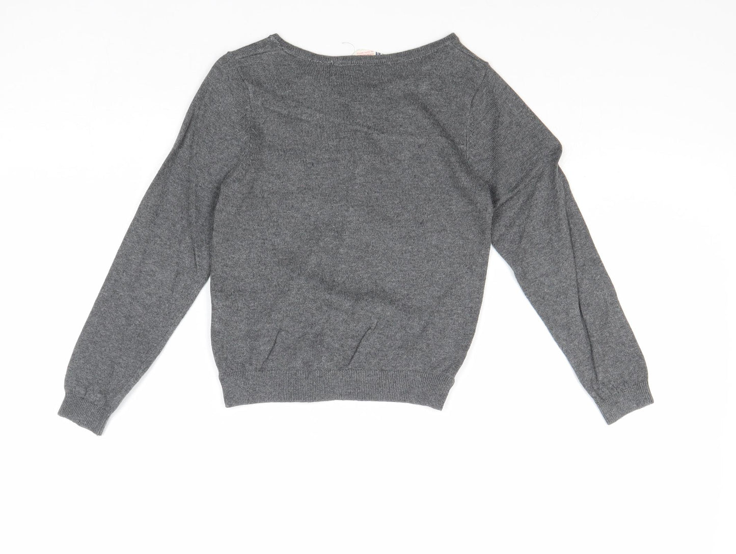 H&M Girls Grey Round Neck Cotton Cardigan Jumper Size 5-6 Years Button