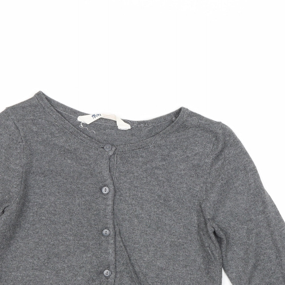 H&M Girls Grey Round Neck Cotton Cardigan Jumper Size 5-6 Years Button