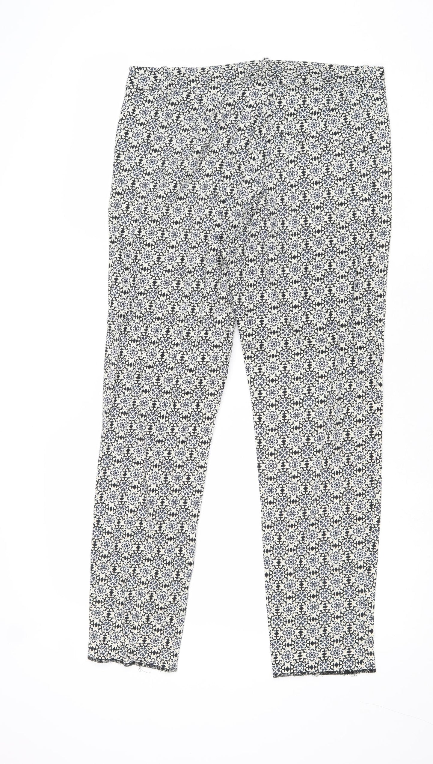 H&M Womens Multicoloured Geometric Cotton Chino Trousers Size 14 Regular Zip
