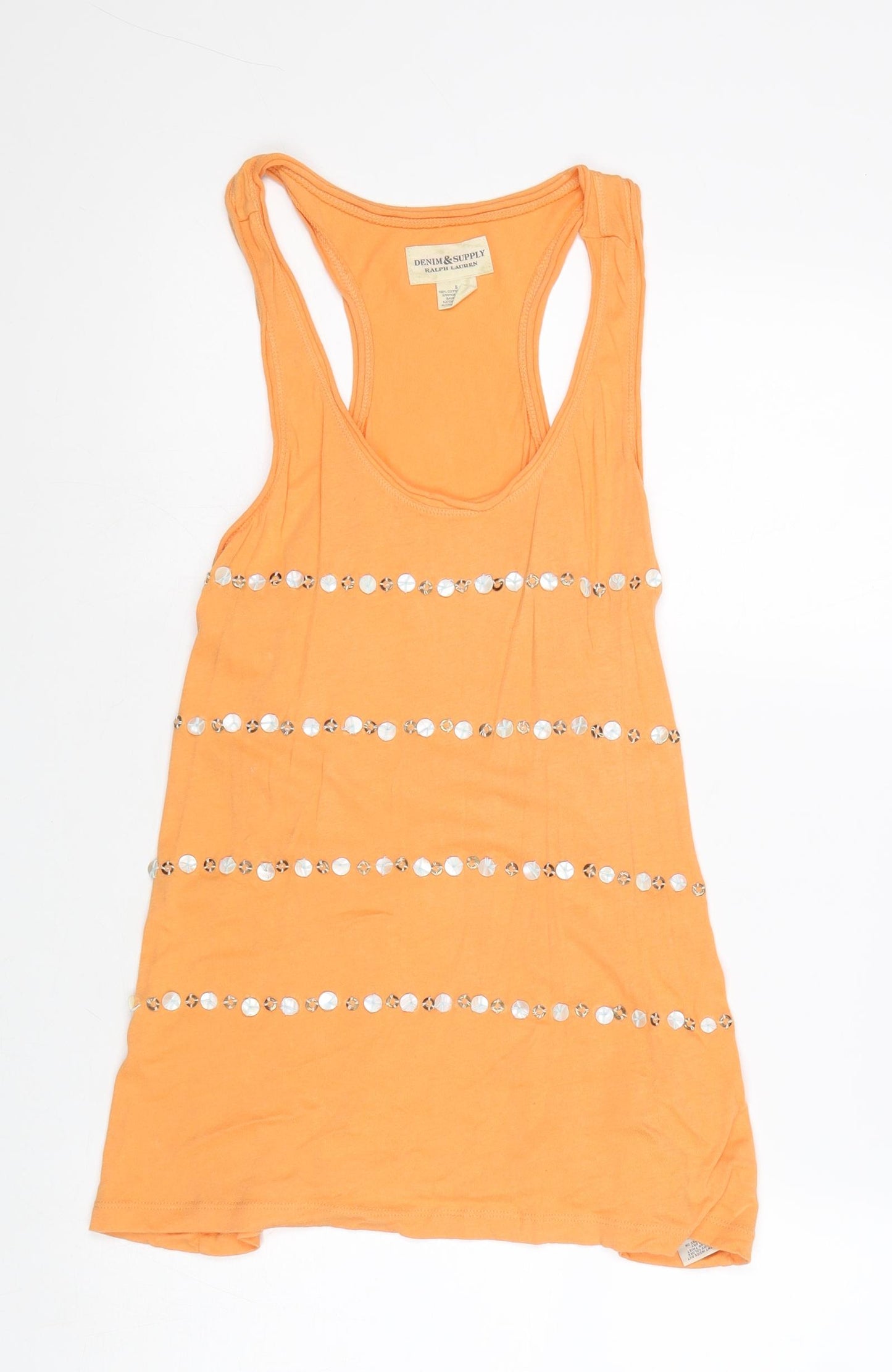 Ralph Lauren Womens Orange Cotton Basic Tank Size S Scoop Neck