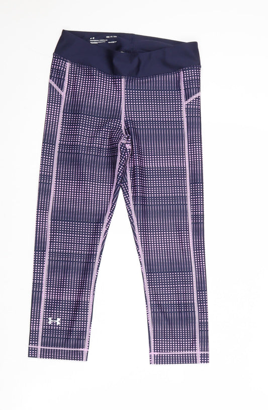 Under armour Womens Blue Geometric Polyester Cropped Leggings Size S Regular Pullover