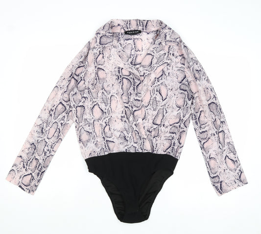 Parisian Womens Pink Animal Print Polyester Bodysuit One-Piece Size 10 Snap - Snake Print